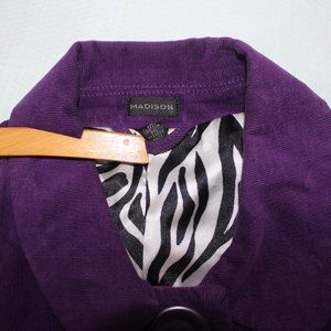 💜 Madison Purple Corduroy Lined Button Front Jacket Size Small